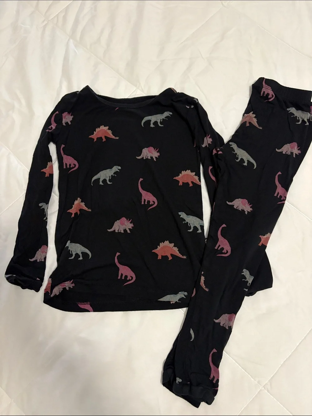 Kyte BABY Black Kids Pajama Set with Pink and Gray Dinosaur Prints